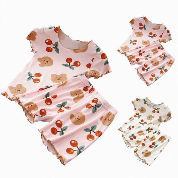 WUANDIXFA Little Girls Pajamas 6 12 18 24 Months 3T 4T 5T 6T Short Sleeve Cotton Toddler Pjs Sleepwear Pajama Summer Clothes Sets,White,4-5 Years