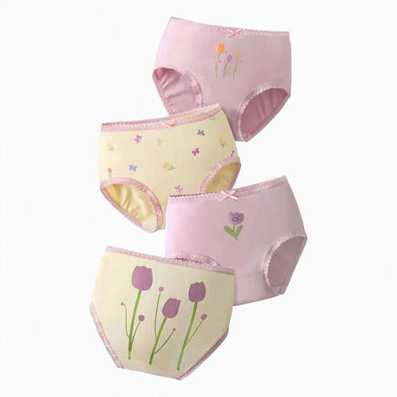 WUANDIXFA Little Girls' Soft Cotton Underwear 1-8 Years Toddler Undies Kids Panties 4PCS Training Underwear,Purple,4-5 Years