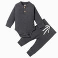 thumbnail image 1 of WUANDIXFA Newborn Baby Boy Fall Winter Clothes Outfit 3 6 12 18 24 Months Embroidery Waffle Knit Romper Pants Sets,Grey,3-6 Months, 1 of 9