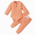 thumbnail image 1 of WUANDIXFA Newborn Baby Boy Fall Winter Clothes Outfit 3 6 12 18 24 Months Embroidery Waffle Knit Romper Pants Sets,Orange,3-6 Months, 1 of 4