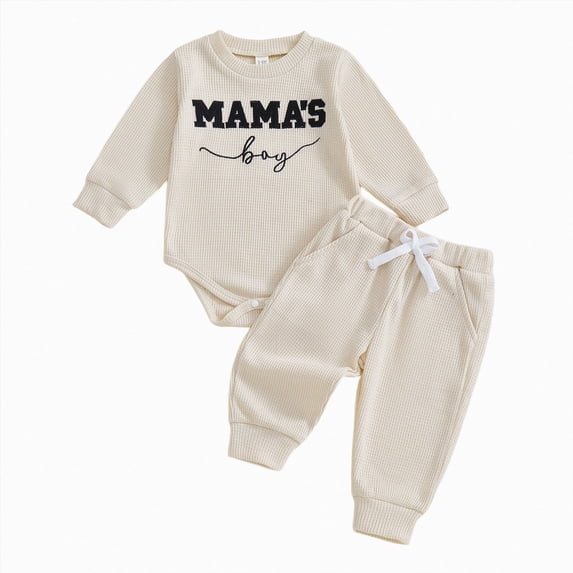 WUANDIXFA Newborn Baby Boy Outfits 3 6 9 12 18 Months Letter Print Romper + Pants 2PCS Cute Infant Boy's Clothes Set,Black,3-6 Months