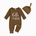 thumbnail image 1 of WUANDIXFA Newborn Baby Girl Fall Winter Clothes 0 3 6 Months Coming Home Outfit Ruffle Romper Cute Ribbed Knit Jumpsuit Hat,Brown,3-6 Months, 1 of 6