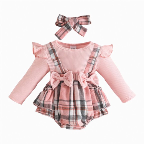 WUANDIXFA Newborn Baby Girl Fall Winter Outfits Clothes Jumpsuit Ruffle Romper Newborn Coming Home Outfit for Baby Girl Newborn Fall Outfit,Pink,9-12 Months