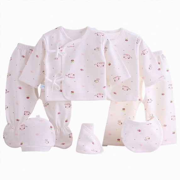 WUANDIXFA Newborn Boy Clothes 0-3 Months Breathable Cotton 7PCS Layette Set, Baby Boy Casual Home Clothing Set,Light Pink