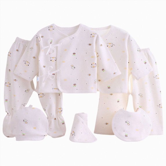 WUANDIXFA Newborn Boy Clothes 0-3 Months Breathable Cotton 7PCS Layette Set, Baby Boy Casual Home Clothing Set,Light Yellow