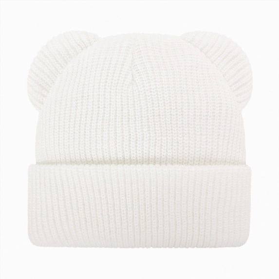 WUANDIXFA Newborn Boy Hat Fashion Stretch Winter Pullover Hat Children's Double Ear Hat Solid Color Cute Knitting Baby Hat,White,6-36 Months