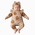 thumbnail image 1 of WUANDIXFA Newborn Christmas Pajamas Climbing Suit Baby's Christmas Photo Jumpsuit with Headband Two Piece Set,Khaki,0-3 Months, 1 of 9