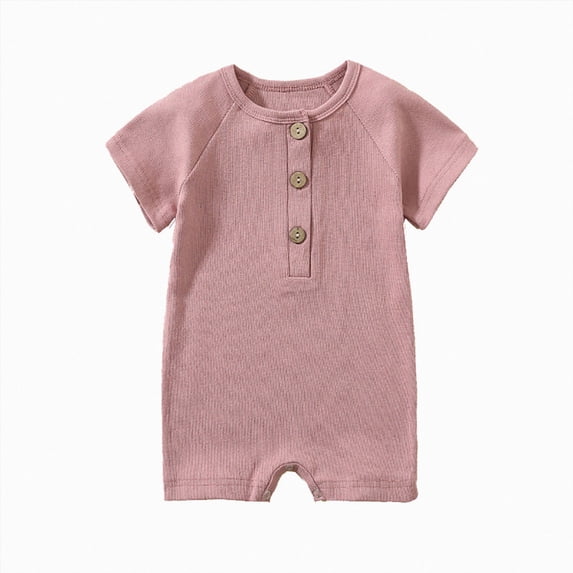 WUANDIXFA Newborn Clothes 3 6 9 12 18 24 Months Cute Short Sleeve Romper Cotton Summer Outfit, Newborn Sleepers Baby Sleepers Baby Pajamas Newborn Boy Overalls,Pink,3-6 Months