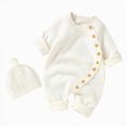 thumbnail image 1 of WUANDIXFA Newborn Fall Outfit Cute Romper Knit Romper with Hat Side Button Long Sleeve Baby Sweater Jumpsuit Preemie Outfit,White,0-3 Months, 1 of 8