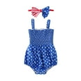 thumbnail image 1 of WUANDIXFA Girl Clothes 4th of July Baby Girl Outfits Stars Print Sleeveless Romper Straps Bodysuit Cute Fourth of July Outfit Blue,9-12 Months, 1 of 6