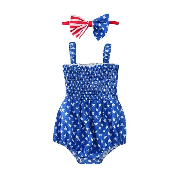 WUANDIXFA Girl Clothes 4th of July Baby Girl Outfits Stars Print Sleeveless Romper Straps Bodysuit Cute Fourth of July Outfit Blue,9-12 Months
