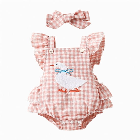 WUANDIXFA Newborn Girl Ruffle Overalls Bodysuit Romper 3 6 9 12 18 Months One Piece Summer Outfit,Red,0-3 Months