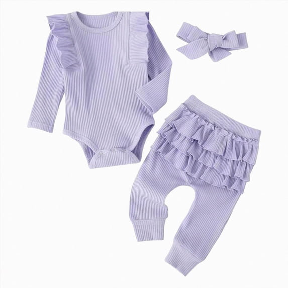 WUANDIXFA Newborn Girls Outfits 0 3 6 12 18 Months Newborn Baby Girl Clothes Fall Winter Outfits Preemie Baby Clothes Girl,Newborn Coming Home Outfits,Light Purple,3-6 Months