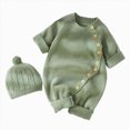 thumbnail image 1 of WUANDIXFA Newborn Going Home Outfit Girl Cute Romper Knit Romper with Hat Side Button Long Sleeve Baby Sweater Jumpsuit Preemie Outfit,Green,3-6 Months, 1 of 8
