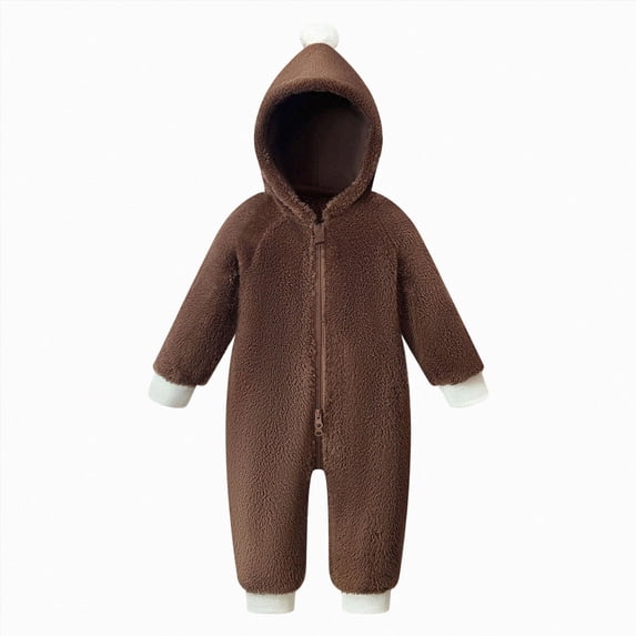 WUANDIXFA Newborn Hospital Outfit Boy Cute Romper Cute and Cozy Fleece Full Body Romper Jumpsuit for Winter Home Wear,Brown,18-24 Months