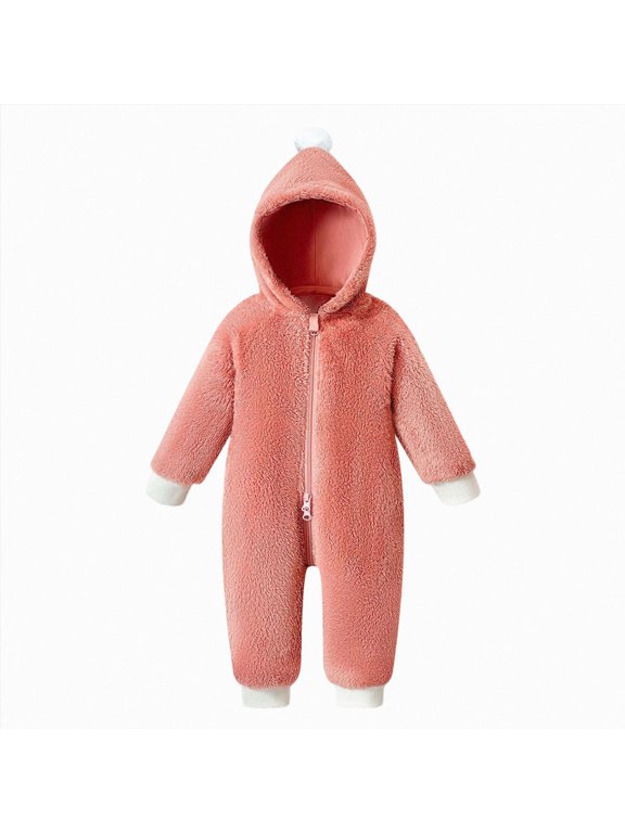 Newborn Photography Outfits Boy Cute Romper Cute and Cozy Fleece Full Body Romper Jumpsuit for Winter Home Wear,Pink,3-6 Months