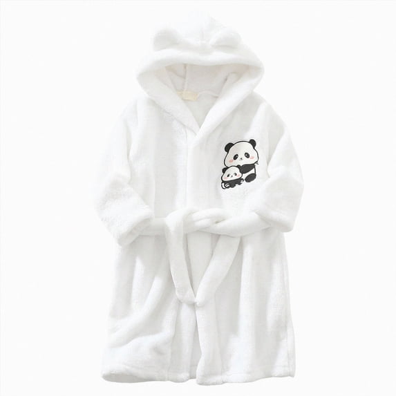 WUANDIXFA Newborn Robe 1-14 Years Childrens Cartoon Home Clothes Bathrobe Warm Boys Girls Pajamas Flannel Hooded Robe,White,7-8 Years