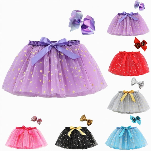 WUANDIXFA Newborn Tutu Layered Ballet Tulle Rainbow Tutu Skirt for Little Girls Dress Up with Colorful Hair Bows,Black,5-8 Years