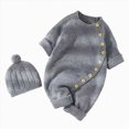 thumbnail image 1 of WUANDIXFA Newborn Winter Clothes Girl Cute Romper Knit Romper with Hat Side Button Long Sleeve Baby Sweater Jumpsuit Preemie Outfit,Dark Gray,9-12 Months, 1 of 8
