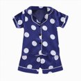 thumbnail image 1 of WUANDIXFA Pajamas for Girls Silk Pajama Sets 2pcs Button Down Kids Satin Pjs set Short Sleeve Sleepwear,Navy,2-3 Years, 1 of 7