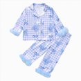 thumbnail image 1 of WUANDIXFA Pajamas for Kids GirlsGirls Satin Button Down Long Sleeve Pajama Set 2 Piece Set,Light Blue,5-6 Years, 1 of 9