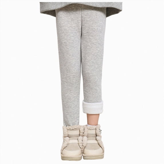 WUANDIXFA Pants for Girls 3-14 Years Girls Bottoming Padded Thickened Pants Casual Pants Fall Winter Baby Girl Pants,Light Gray,3-4 Years
