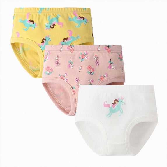 WUANDIXFA Potty Training Panties for Girls 3 Pack for 2T 3T 4T 5T 6T 7T 8T, Seamless Organic Cotton Toddler Underwear, Cute Cartoon Pattern Kids Underwear White,4-5 Years