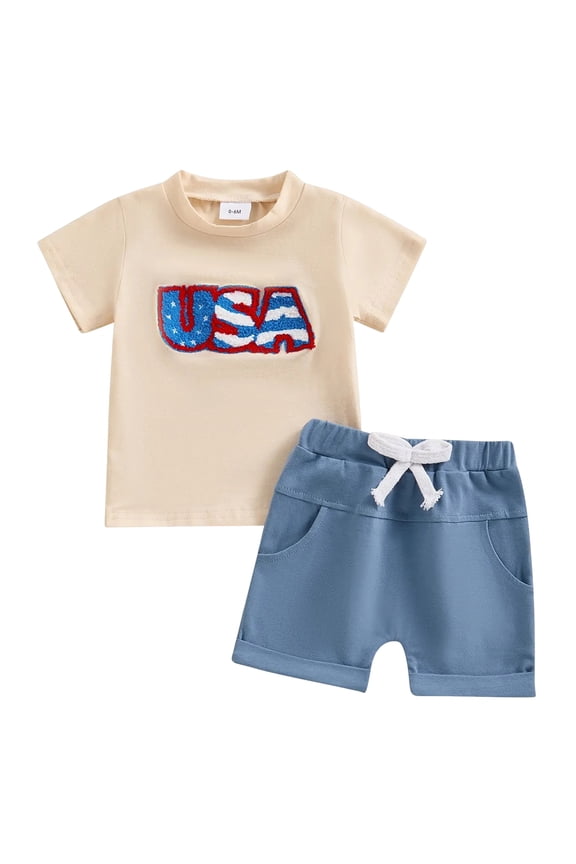 Preemie Clothes Boys Fourth of July Outfits Baby Boy 4th of July Outfits Top+Shorts Cute Clothes 18-24 Months,Blue