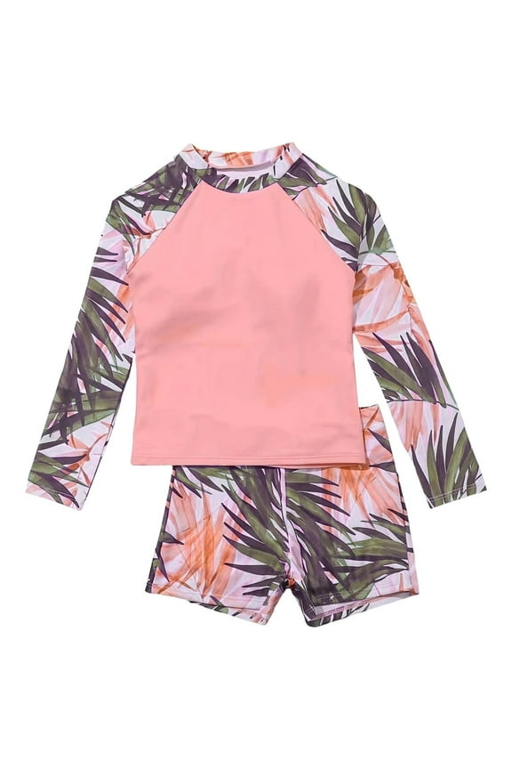 Rash Guard for Girls Swimsuit Long Sleeve Rush Guard Bathing Suit Swimwear with Shorts Bottom Sun Protection 8-9 Years,Orange