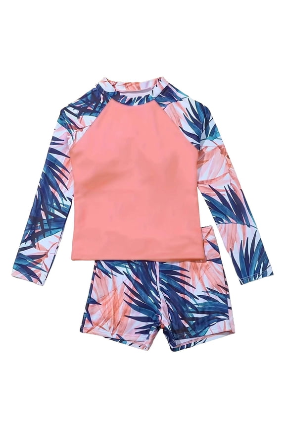 Rash Guard for Girls Swimsuit Long Sleeve Rush Guard Bathing Suit Swimwear with Shorts Bottom Sun Protection 9-10 Years,Gold