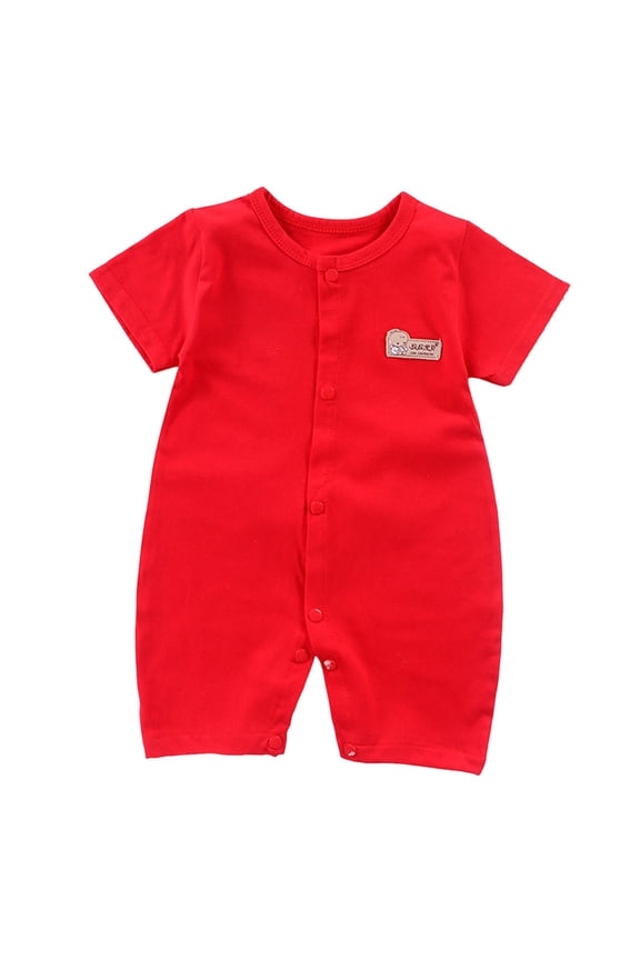 Rayon Baby Pajamas, Short Sleeve Footless Rompers, Snap Closure Sleeper for Boy Girls (Red, 0-6 Months)