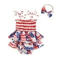 thumbnail image 1 of WUANDIXFA Romper for Girl Birthday Baby Girls Independence Day Outfits 4th of July Romper Dress Flag Print Fly Sleeve Bodysuits + Headband Clothes Red,6-12 Months, 1 of 7