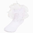 thumbnail image 1 of WUANDIXFA Ruffle Toddler Socks Baby Girls Ruffle Socks Double Lace Frilly Turn Cuff Cotton Dress Socks for Toddler Kids,White,0-6 Months, 1 of 9