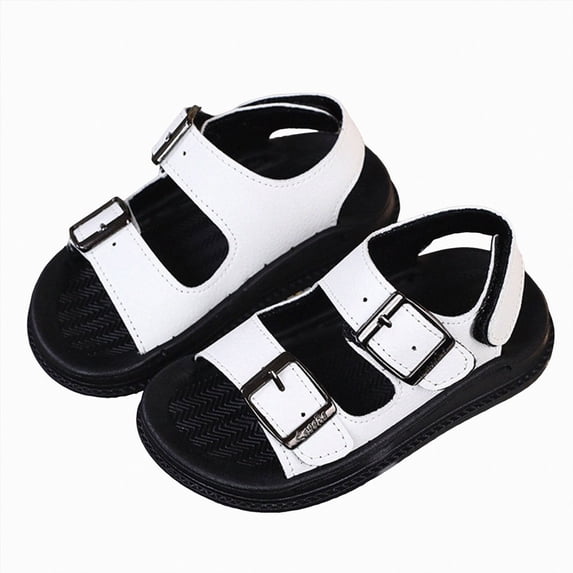 WUANDIXFA Sandals for Kids Boys Sandals Adjustable Strap Open Toe Sandals Summer Fashion Lightweight Beach Shoes White,Size US 11