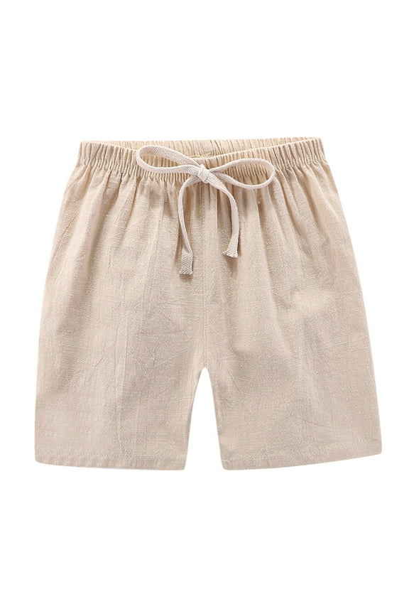 School Uniform Shorts for Girls Toddler Boys Girls Shorts Cotton Linen Summer Casual Shorts Kids Solid Short Pants for Boys Girls Beige,2-3 Years