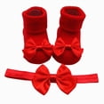 thumbnail image 1 of WUANDIXFA Socks for Kids Cute Soft Newborn Baby Kids Socks Soft Bottom Toddler Shoes Socks Bowkot Princess Socks Floor Socks Bow Hairband,Red,0-6 Months, 1 of 6