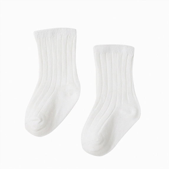 WUANDIXFA Socks for Kids Cute Soft Newborn Baby Socks Boys and Girls Cotton Socks Double Needle Mid Calf Baby Baby Solid Color Newborn Socks,White,0-6 Months