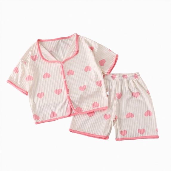 WUANDIXFA Soft Toddler Pajamas Toddler Kids Girls Cotton Short Sleeve Top and Pants, 2 Piece Pajama Set Lounge Sets,Light Pink,7-8 Years