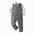 thumbnail image 1 of WUANDIXFA Suit for Toddler Boy Toddler Boys 4pcs Gentleman Outfits 1T 2T 3T 4T 5T 6T Long Sleeve Plaid Shirt Tops Pants Vest Coat with Tie Child Kids,Grey,5-6 Years, 1 of 4
