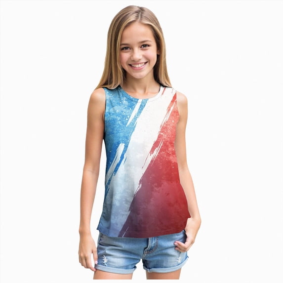 WUANDIXFA Summer Tank Tops 5-14 Years Girls Tops 4th of July Comfortable Breathable Dance Top Printing Sleeveless Tank Top,Watermelon Red,5-6 Years