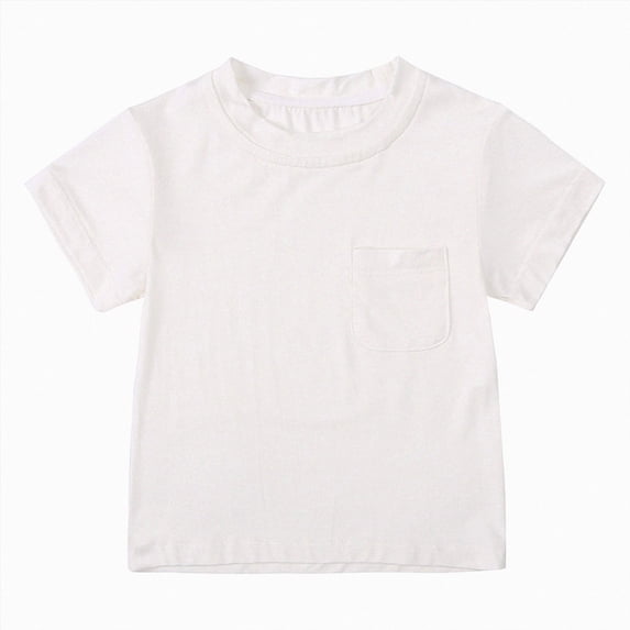 WUANDIXFA T Shirts for Toddler Boys Fashion Baby Boys T Shirts Kids Short Sleeve Pocket Shirt Crewneck Summer Basic Tee Tops,White,2-3 Years