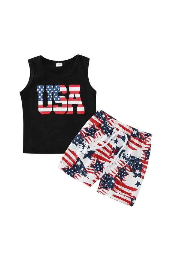 Toddler 4th of July Outfit Boy Baby Boy Outfits 4th Of July Baby Boy Outfit T Shirt Shorts 2pcs Set Toddler Fourth Of July Outfits Kids Summer Cute Clothes Black,18-24 Months