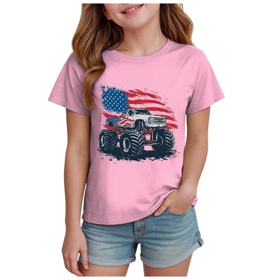 WUANDIXFA Toddler American Flag Shirts 4th of July T-Shirts Boys Girls Cotton Patriotic Tops Tee Kids Independence Day Clothes (Pink, 2-3 Years)