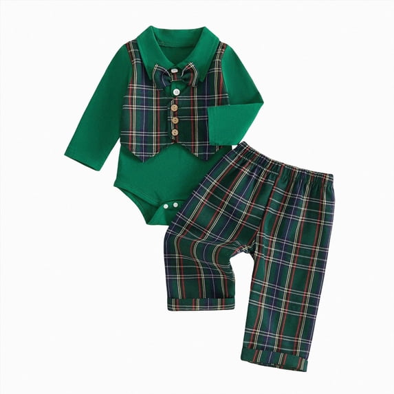 WUANDIXFA Toddler Baby Boy Christmas Outfit Casual Fashion Cute 2PCS Long Sleeve Shirt Pants Kids Christmas Clothes,Green,12-18 Months