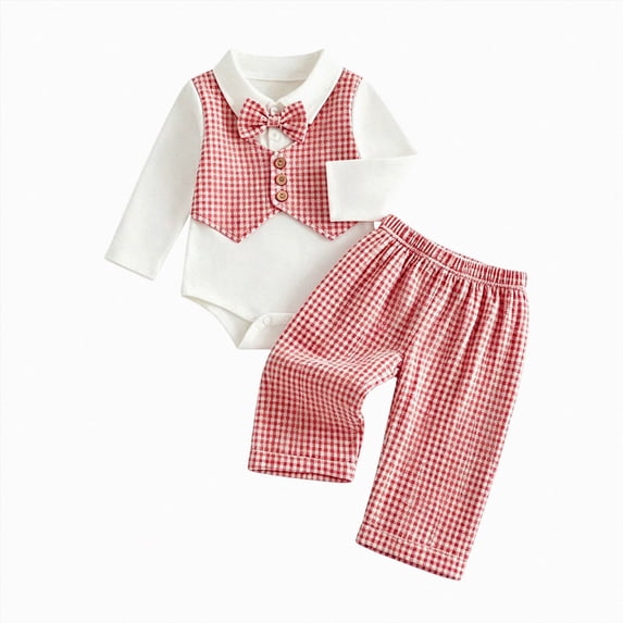 WUANDIXFA Toddler Baby Boy Christmas Outfit Casual Fashion Cute 2PCS Long Sleeve Shirt Pants Kids Christmas Clothes,Red,6-9 Months