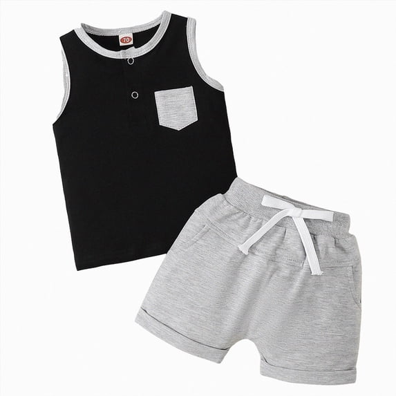 WUANDIXFA Toddler Baby Boy Clothes 6 12 18 24 Month 2T 3T 4T Summer Outfits Sleeveless Tank Vest T-Shirt + Casual Shorts Set,Grey,18-24 Months