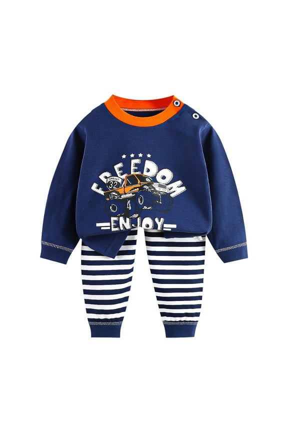 Toddler Baby Boy Clothes Children's Thermal Underwear Set Cotton Fall Winter Home Wear Baby's Clothing Dark Blue,3-6 Months