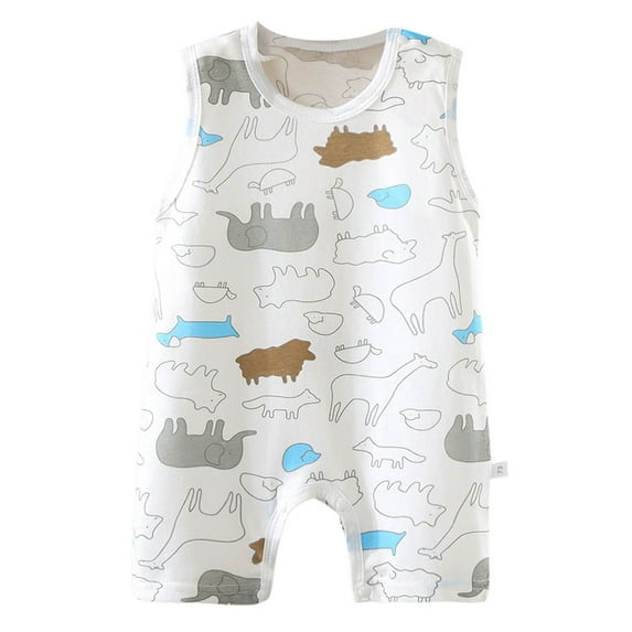 WUANDIXFA Toddler Baby Boy Girl Farm Clothes Cartoon Animals Print Jumpsuit Romper Summer Overall Country Stuff (Grey, 0-6 Months)
