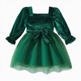thumbnail image 1 of WUANDIXFA Toddler Baby Girl Christmas Velvet Dress Square Neck Puff Long Sleeve Bow Holiday Party Dress,Dark Green,12-18 Months, 1 of 9
