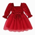 thumbnail image 1 of WUANDIXFA Toddler Baby Girl Christmas Velvet Dress Square Neck Puff Long Sleeve Bow Holiday Party Dress,Red,2-3 Years, 1 of 9